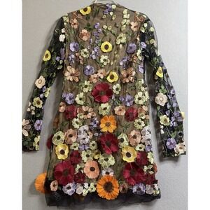 Mew Mews Dress Womes Small Saige Long Sleeve Mesh Flower Mini Dress In Black NWT